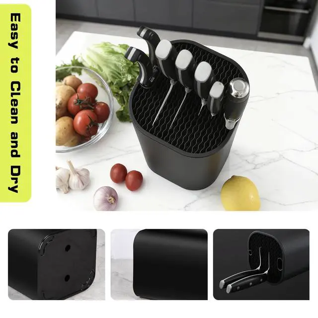 Alt view image 6 of 6 - Universal Knife Block, Detachable Square Knife Storage Holder (Knives Not Included) - Black Kitchen Knife Stand
