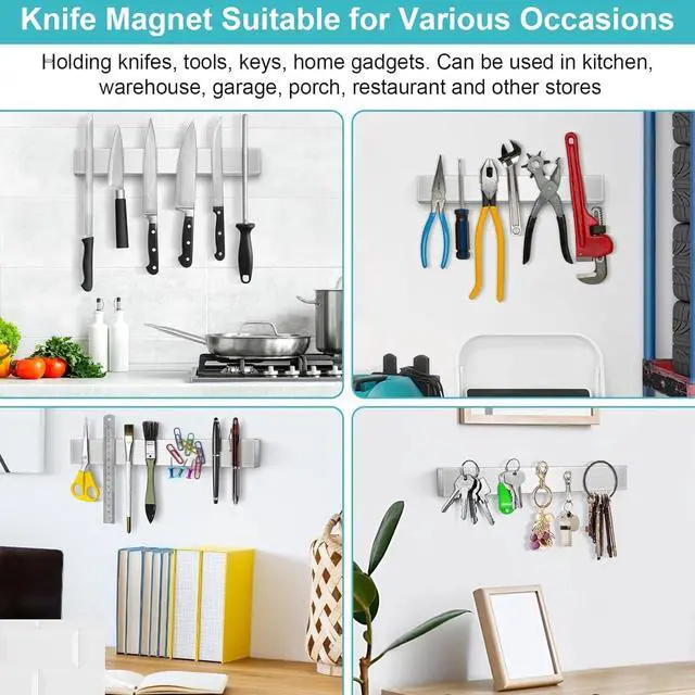 Alt view image 2 of 6 - Magnetic Knife Holder for Wall, Knife Magnetic Strip Magnetic Knife Holder for Refrigerator Mount Knife Rack Kitchen Utensil Holder Metal Tool Holder Knife Block Kitchen Organizer Accessories 9.7 Inch