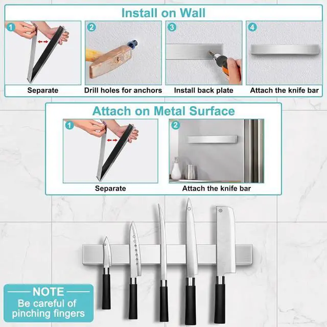 Alt view image 4 of 6 - Magnetic Knife Holder for Wall, Knife Magnetic Strip Magnetic Knife Holder for Refrigerator Mount Knife Rack Kitchen Utensil Holder Metal Tool Holder Knife Block Kitchen Organizer Accessories 9.7 Inch