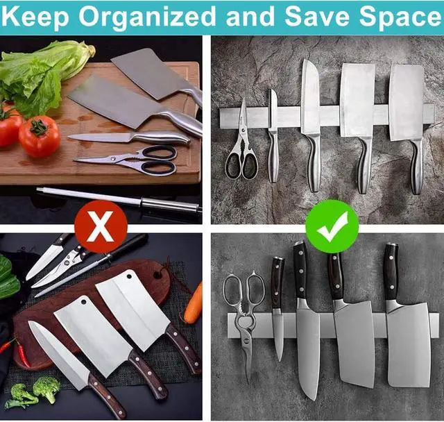 Alt view image 6 of 6 - Magnetic Knife Holder for Wall, Knife Magnetic Strip Magnetic Knife Holder for Refrigerator Mount Knife Rack Kitchen Utensil Holder Metal Tool Holder Knife Block Kitchen Organizer Accessories 9.7 Inch