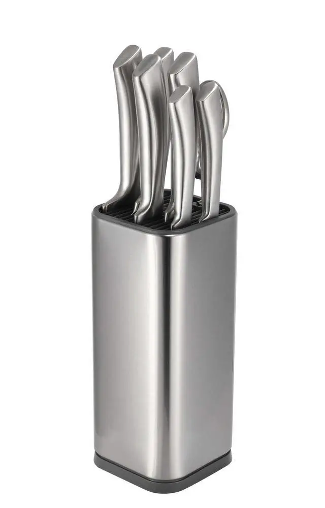 Alt view image 2 of 7 - Universal Knife Block Holder, Stainless Steel Knife Stand Without Knives, Safe Space Saver Stable Knife Storage with Scissors Slot, Detachable for Easy Cleaning, Kitchen Organizer, Silver