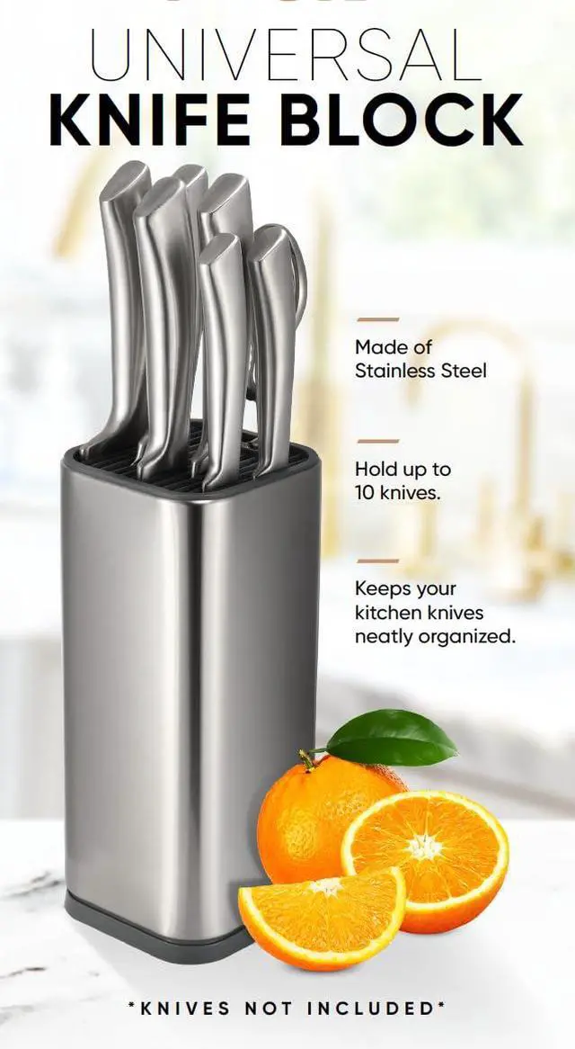 Alt view image 4 of 7 - Universal Knife Block Holder, Stainless Steel Knife Stand Without Knives, Safe Space Saver Stable Knife Storage with Scissors Slot, Detachable for Easy Cleaning, Kitchen Organizer, Silver