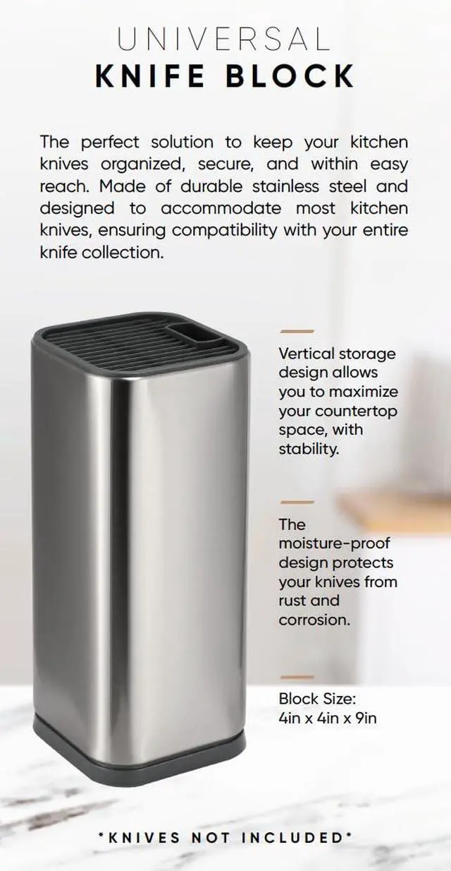 Alt view image 6 of 7 - Universal Knife Block Holder, Stainless Steel Knife Stand Without Knives, Safe Space Saver Stable Knife Storage with Scissors Slot, Detachable for Easy Cleaning, Kitchen Organizer, Silver