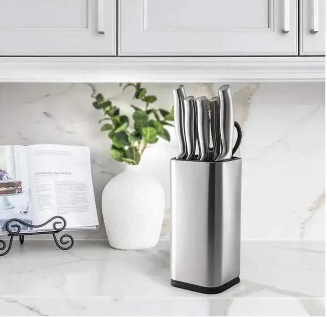 Alt view image 7 of 7 - Universal Knife Block Holder, Stainless Steel Knife Stand Without Knives, Safe Space Saver Stable Knife Storage with Scissors Slot, Detachable for Easy Cleaning, Kitchen Organizer, Silver