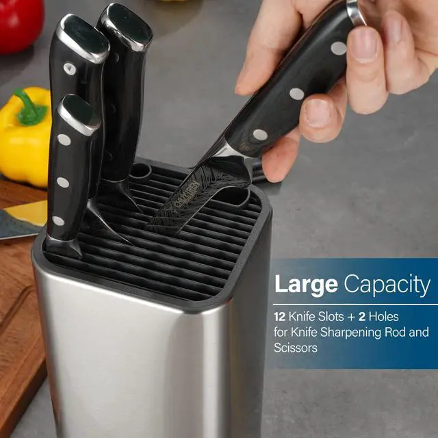Alt view image 4 of 6 - Universal Knife Block, Knife Holder without Knives, Stainless Steel Knife Storage Block for 3.5" to 8" Knives, with Slots for Scissors and Sharpening Rod,for Kitchen Counter