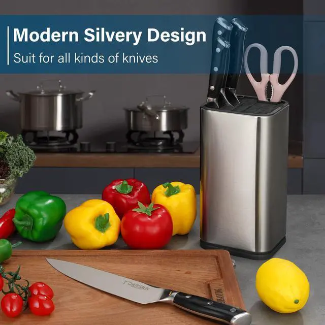Alt view image 6 of 6 - Universal Knife Block, Knife Holder without Knives, Stainless Steel Knife Storage Block for 3.5" to 8" Knives, with Slots for Scissors and Sharpening Rod,for Kitchen Counter