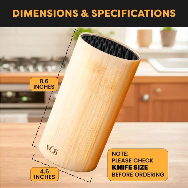 Alt view image 4 of 7 - Universal Knife Block - Countertop Knife Block Without Knives - Knife Holder with Non-Slip Base Sturdy Knife Organizer - Space Saving Knife Stand, Sleek & Modern Knife Rack - Bamboo