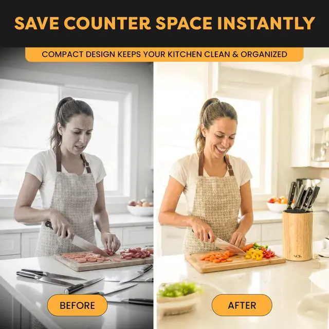 Alt view image 3 of 7 - Universal Knife Block - Countertop Knife Block Without Knives - Knife Holder with Non-Slip Base Sturdy Knife Organizer - Space Saving Knife Stand, Sleek & Modern Knife Rack - Bamboo