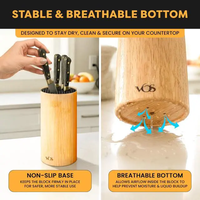 Alt view image 5 of 7 - Universal Knife Block - Countertop Knife Block Without Knives - Knife Holder with Non-Slip Base Sturdy Knife Organizer - Space Saving Knife Stand, Sleek & Modern Knife Rack - Bamboo