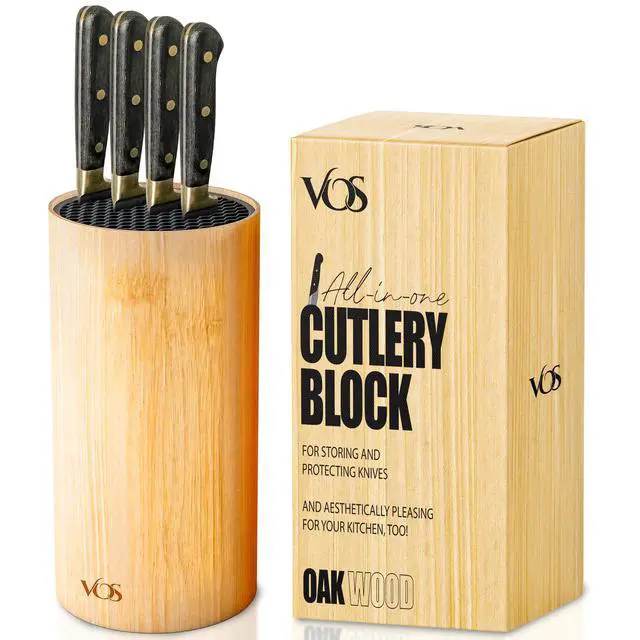 Alt view image 7 of 7 - Universal Knife Block - Countertop Knife Block Without Knives - Knife Holder with Non-Slip Base Sturdy Knife Organizer - Space Saving Knife Stand, Sleek & Modern Knife Rack - Bamboo
