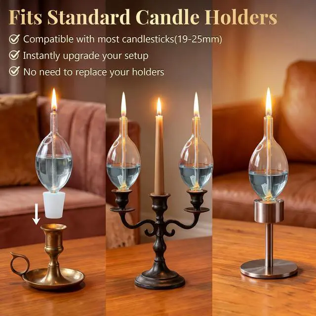 Alt view image 4 of 7 - 2 Pack Teardrop Glass Paraffin Oil Candle Holders with Wick Shabbat Candle Holders for Lamp Oil Elegant Glass Candles Holder Cups Fits Standard Candlesticks No-Mess Refill Shabbos Candles