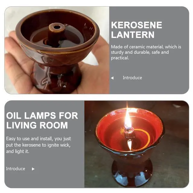 Alt view image 4 of 7 - Ceramic Vintage Oil Lamp Kerosene Lantern Oil Lamp Decorative Light Vintage Paraffin Antique Candle Holder for Living Room Ambient Light (2.67X2.67X2.36 Inch)