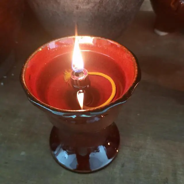 Alt view image 7 of 7 - Ceramic Vintage Oil Lamp Kerosene Lantern Oil Lamp Decorative Light Vintage Paraffin Antique Candle Holder for Living Room Ambient Light (2.67X2.67X2.36 Inch)