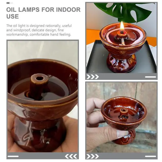 Alt view image 6 of 7 - Ceramic Vintage Oil Lamp Kerosene Lantern Oil Lamp Decorative Light Vintage Paraffin Antique Candle Holder for Living Room Ambient Light (2.67X2.67X2.36 Inch)