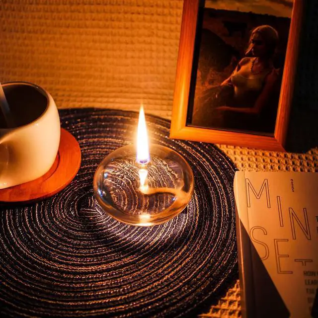 Alt view image 3 of 7 - Refillable Liquid Petite Oil lamp - Sturdy Borosillicate Glass Oil Candle (Oval)