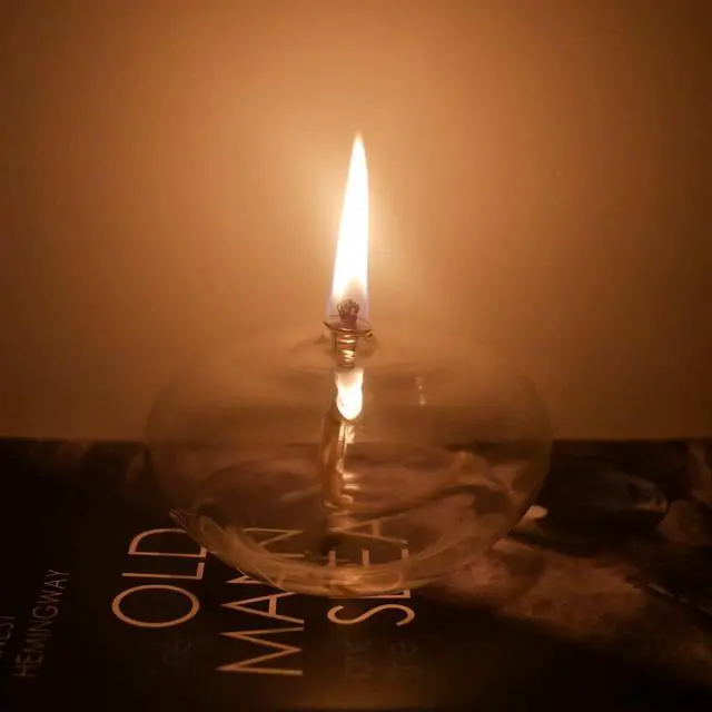 Alt view image 7 of 7 - Refillable Liquid Petite Oil lamp - Sturdy Borosillicate Glass Oil Candle (Oval)