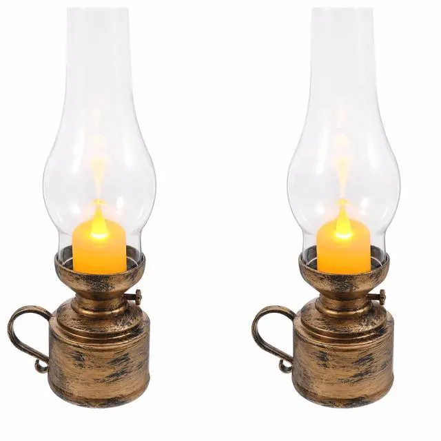 Main image of 2Pcs Vintage LED Kerosene-Style Lamps, Flameless Electronic Candle Lanterns for Tabletop Decor, Retro Oil Lamp Look for Bedroom, Living Room, Parties, Emergency Lighting