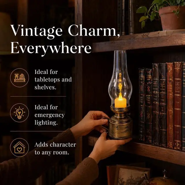Alt view image 4 of 7 - 2Pcs Vintage LED Kerosene-Style Lamps, Flameless Electronic Candle Lanterns for Tabletop Decor, Retro Oil Lamp Look for Bedroom, Living Room, Parties, Emergency Lighting