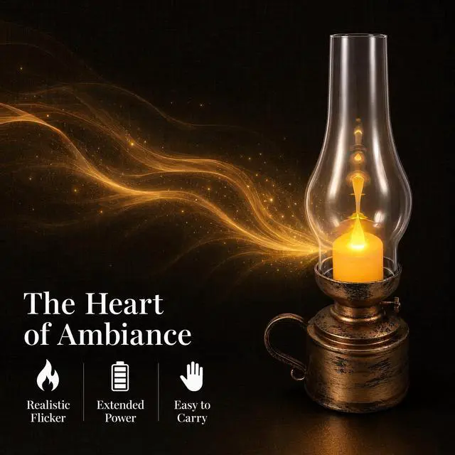 Alt view image 3 of 7 - 2Pcs Vintage LED Kerosene-Style Lamps, Flameless Electronic Candle Lanterns for Tabletop Decor, Retro Oil Lamp Look for Bedroom, Living Room, Parties, Emergency Lighting