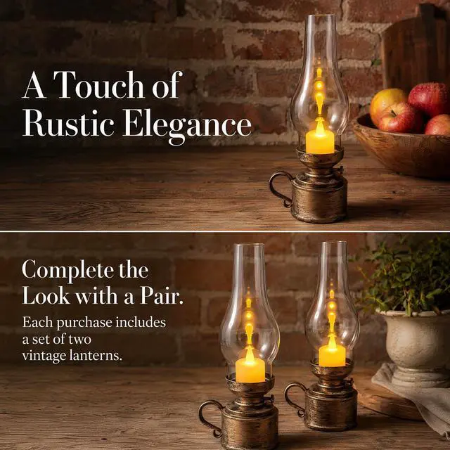 Alt view image 7 of 7 - 2Pcs Vintage LED Kerosene-Style Lamps, Flameless Electronic Candle Lanterns for Tabletop Decor, Retro Oil Lamp Look for Bedroom, Living Room, Parties, Emergency Lighting