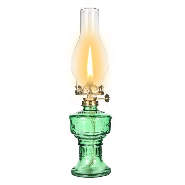 Main image of Rustic Oil Lamp Lantern Vintage Green Glass Kerosene Lamp 12.5''Chamber Oil Lamps for Indoor Use Home Decor Classic Old Hurricane Oil Lamp for Emergency Lighting