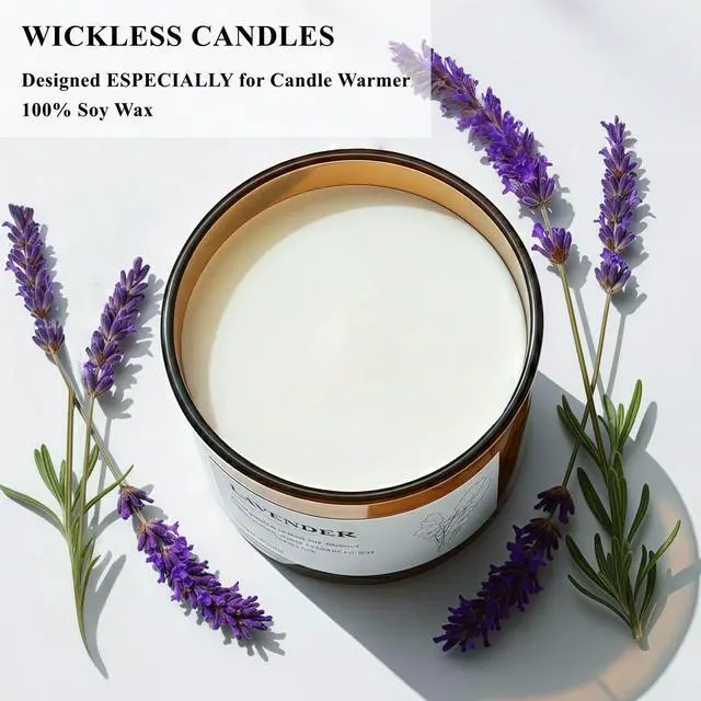 Alt view image 2 of 7 - Lavender Wickless Candles for Candle Warmer Lamp, 9oz Soy Scented Candles & 10ml Essential Oil for Customizable Aroma, Wickless Lavender Candle for Warmer Lamp Birthday Housewarming Holiday Gifts