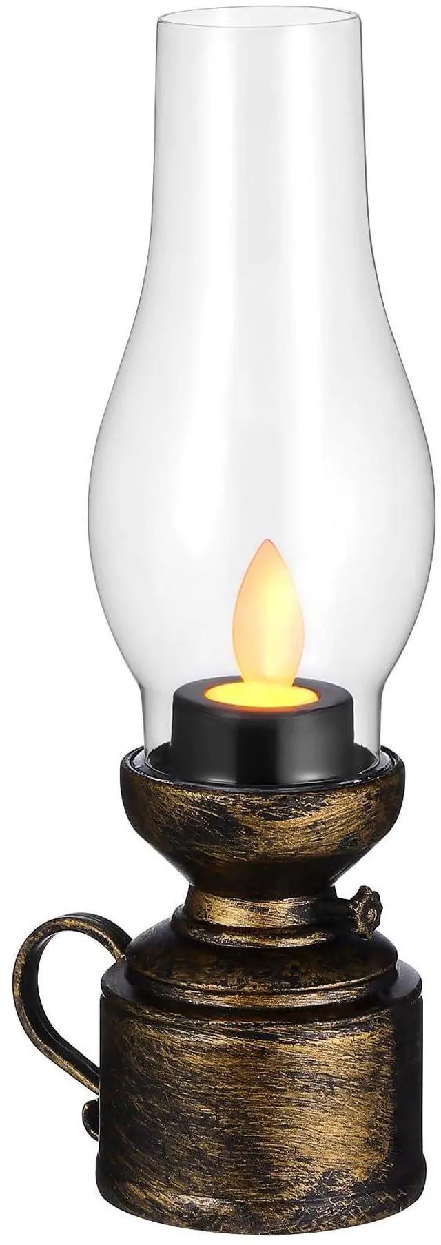 Main image of Vintage Flameless Table Lamp - LED Kerosene Lantern Clear Hurricane Lamp Battery Operated Nightstand for Bedroom Home Decor, Emergency Power Outage, Garden & Meditation