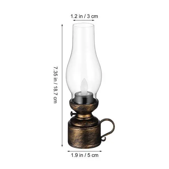 Alt view image 5 of 7 - Vintage Flameless Table Lamp - LED Kerosene Lantern Clear Hurricane Lamp Battery Operated Nightstand for Bedroom Home Decor, Emergency Power Outage, Garden & Meditation