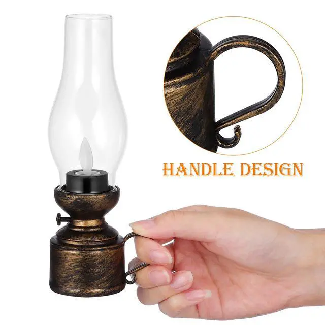 Alt view image 7 of 7 - Vintage Flameless Table Lamp - LED Kerosene Lantern Clear Hurricane Lamp Battery Operated Nightstand for Bedroom Home Decor, Emergency Power Outage, Garden & Meditation