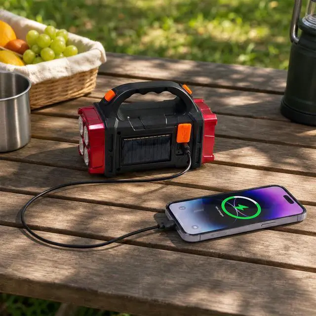 Alt view image 5 of 6 - Solar Handheld Flashlight, 4 Lighting Modes Rechargeable LED Work Light, USB-C & Solar Powered Portable Lantern,Emergency Camping Light for Outdoor, Hiking, Power Outage (Red-1pcs)