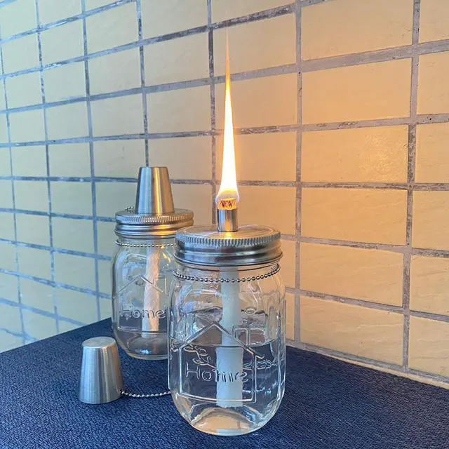 Alt view image 4 of 7 - Mason Jar Tabletop Torch Kits,4 Pack Longlife Fiberglass Wicks,Stainless Steel Mason Jar Lids Caps Included,Outdoor Deck Oil Lamp Torch,Patio Xmas Decor