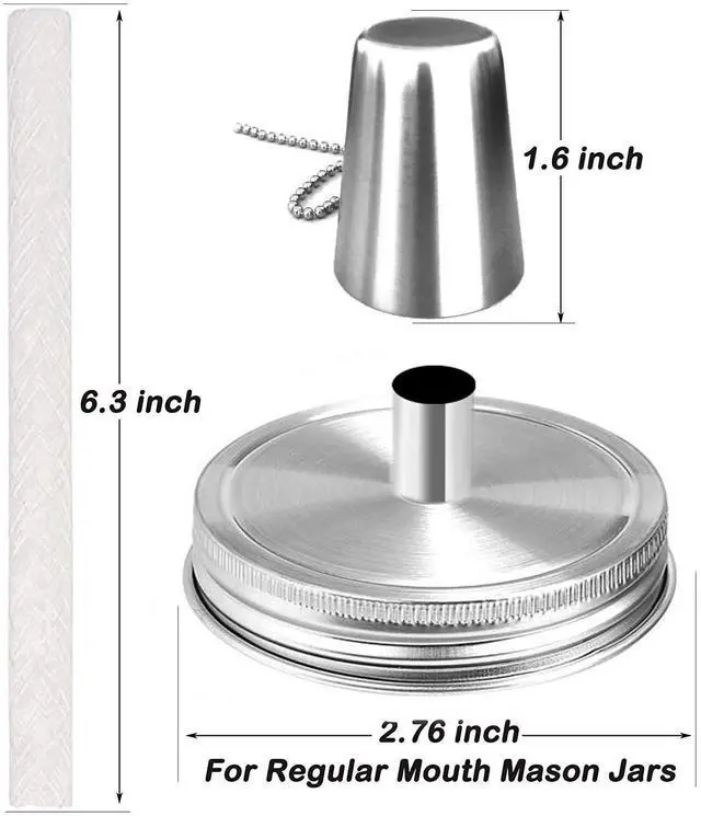 Alt view image 5 of 7 - Mason Jar Tabletop Torch Kits,4 Pack Longlife Fiberglass Wicks,Stainless Steel Mason Jar Lids Caps Included,Outdoor Deck Oil Lamp Torch,Patio Xmas Decor