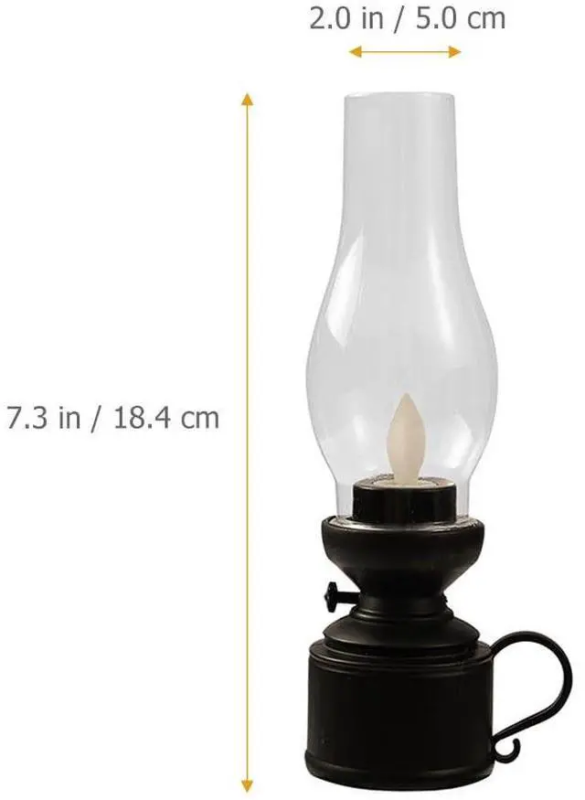Alt view image 2 of 7 - Kerosene Lamp Vintage Flameless Table Lamp Led Kerosene Lantern Clear Hurricane Lamp Battery Operated Nightstand for Bedroom Living Room Black