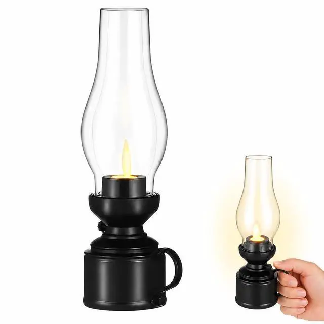 Main image of Kerosene Lamp Vintage Flameless Table Lamp Led Kerosene Lantern Clear Hurricane Lamp Battery Operated Nightstand for Bedroom Living Room Black