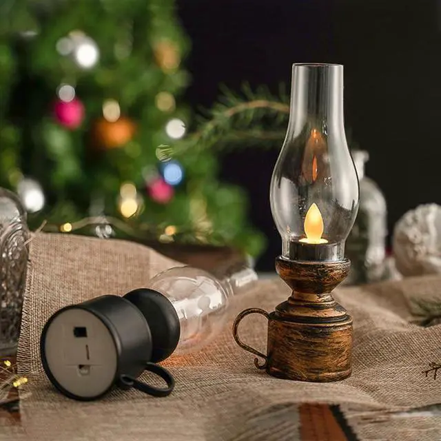 Alt view image 5 of 7 - Kerosene Lamp Vintage Flameless Table Lamp Led Kerosene Lantern Clear Hurricane Lamp Battery Operated Nightstand for Bedroom Living Room Black
