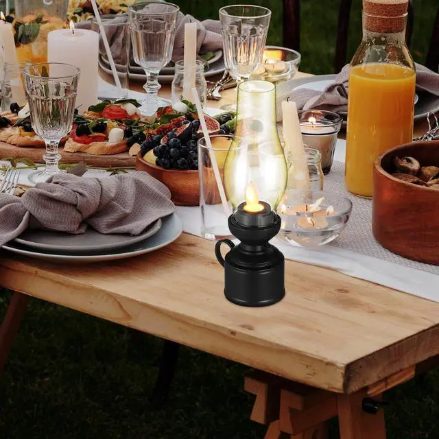 Alt view image 6 of 7 - Kerosene Lamp Vintage Flameless Table Lamp Led Kerosene Lantern Clear Hurricane Lamp Battery Operated Nightstand for Bedroom Living Room Black