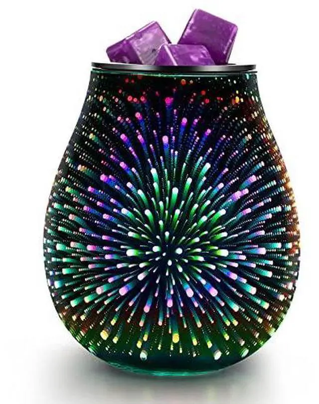 Main image of Glass Electric Wax Melt Warmer Oil Burner with Stable Heating PTC Reusable Silicone Tray 7 Colorful Changing Led Light Night Light Scent Warmer for Home Fragrance Warmers-Firework