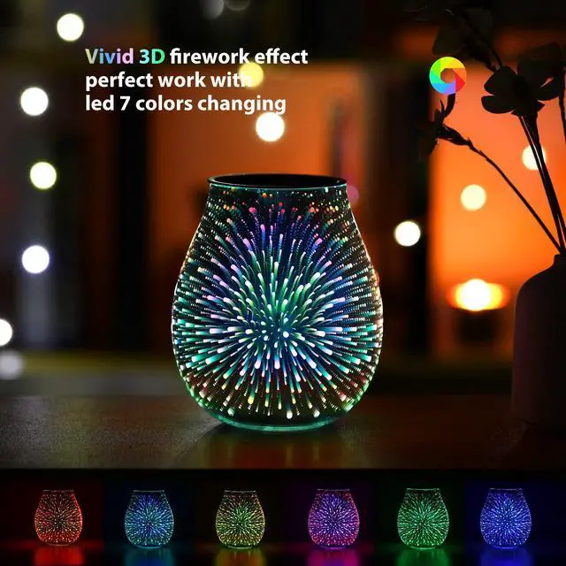 Alt view image 2 of 6 - Glass Electric Wax Melt Warmer Oil Burner with Stable Heating PTC Reusable Silicone Tray 7 Colorful Changing Led Light Night Light Scent Warmer for Home Fragrance Warmers-Firework