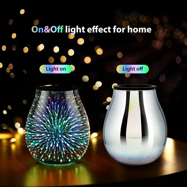 Alt view image 4 of 6 - Glass Electric Wax Melt Warmer Oil Burner with Stable Heating PTC Reusable Silicone Tray 7 Colorful Changing Led Light Night Light Scent Warmer for Home Fragrance Warmers-Firework