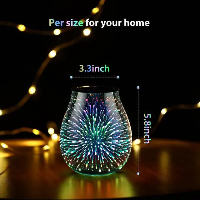 Alt view image 5 of 6 - Glass Electric Wax Melt Warmer Oil Burner with Stable Heating PTC Reusable Silicone Tray 7 Colorful Changing Led Light Night Light Scent Warmer for Home Fragrance Warmers-Firework