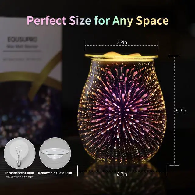 Alt view image 4 of 5 - Wax Melt Warmer for Scented Wax- Glass Wax Melter for Home Fragrance with Removable Tray, Essential Oil Warmer Wax Cubes Burner Aroma Night Light for Home Office Bedroom Decor Gifts for Women
