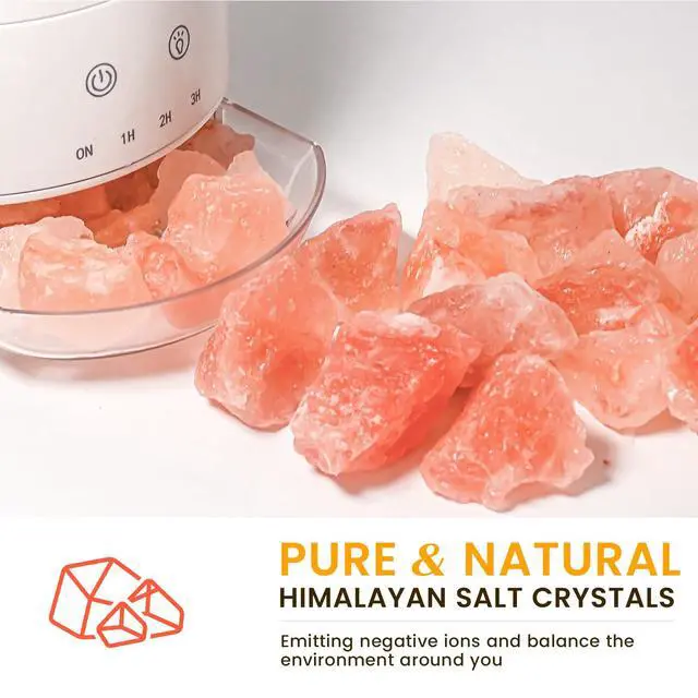 Alt view image 3 of 7 - Ultrasonic Essential Oil Diffuser with Himalayan Salt Rock,Flame Diffuser with 2 Color Light,Aromatherapy Oil Diffuser with Auto Off Function for Home, Office,Spa,100ML