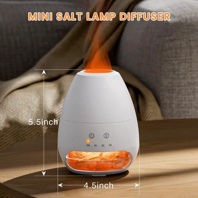 Alt view image 6 of 7 - Ultrasonic Essential Oil Diffuser with Himalayan Salt Rock,Flame Diffuser with 2 Color Light,Aromatherapy Oil Diffuser with Auto Off Function for Home, Office,Spa,100ML