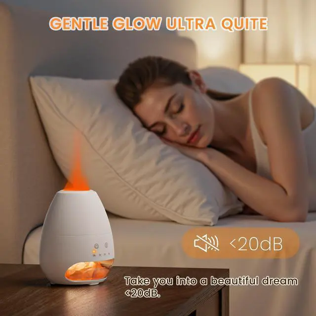 Alt view image 7 of 7 - Ultrasonic Essential Oil Diffuser with Himalayan Salt Rock,Flame Diffuser with 2 Color Light,Aromatherapy Oil Diffuser with Auto Off Function for Home, Office,Spa,100ML