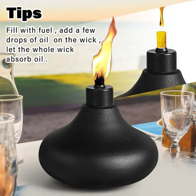 Alt view image 4 of 7 - 2 Pack Metal Table Top Torches, 24.5oz Citronella Torches for Outside, Refillable Flame Light Torch, Decorative Tabletop Lantern for Yard, Patio, Deck, Garden, Party, Landscape