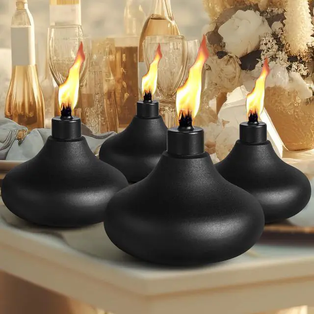 Alt view image 5 of 7 - 2 Pack Metal Table Top Torches, 24.5oz Citronella Torches for Outside, Refillable Flame Light Torch, Decorative Tabletop Lantern for Yard, Patio, Deck, Garden, Party, Landscape