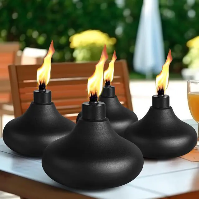 Alt view image 6 of 7 - 2 Pack Metal Table Top Torches, 24.5oz Citronella Torches for Outside, Refillable Flame Light Torch, Decorative Tabletop Lantern for Yard, Patio, Deck, Garden, Party, Landscape