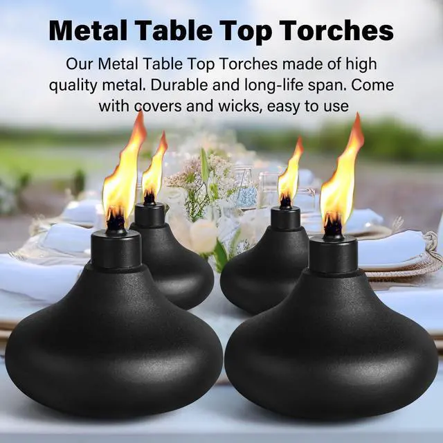 Alt view image 7 of 7 - 2 Pack Metal Table Top Torches, 24.5oz Citronella Torches for Outside, Refillable Flame Light Torch, Decorative Tabletop Lantern for Yard, Patio, Deck, Garden, Party, Landscape