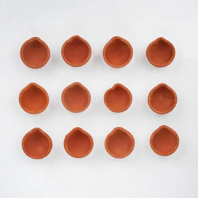 Alt view image 3 of 3 - Traditional Handmade Plain Earthen Clay (Mitti) Diya for Diwali, Navratri, Diwali Decor, Home Decoration, Eco-Friendly | 12Pcs Brown Oil Lamp for Pooja, Festival Lighting, Terracotta, Diwali Diya