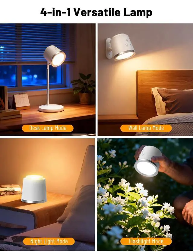 Alt view image 3 of 7 - Cordless Desk Lamp, Magnetic Wall Mount LED Light, Portable Warm Night Light, Rechargeable Battery Powered Lamp, Dimmable Brightness & 3 Color Modes, Table Light for Reading, Work, Bedroom, Hallway